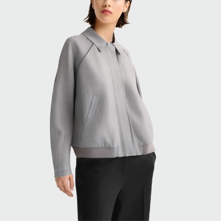 Striped grey lapel zippered women's jacket