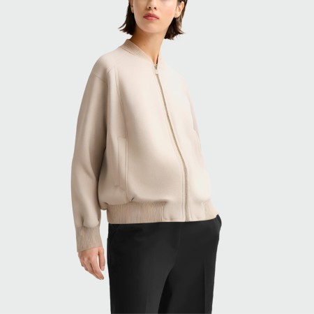 V-neck zipper long-sleeved beige women's jacket