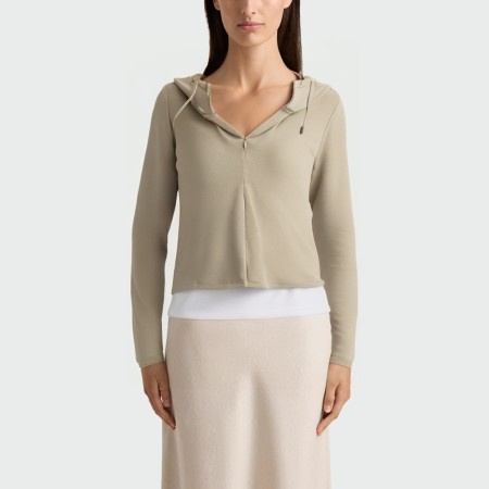 Fake two-piece splicing women's long-sleeved hooded top