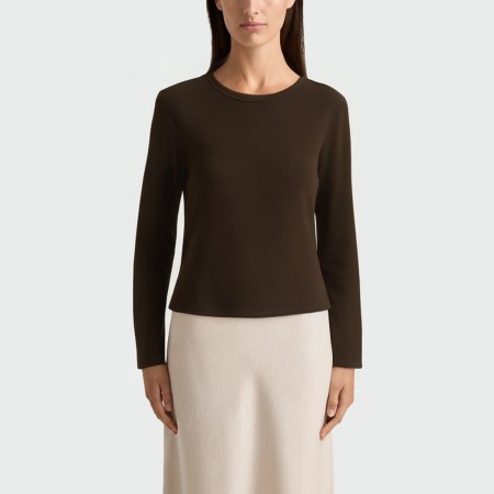 Round neck back hollowed-out women's long-sleeved top