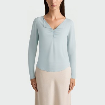 Casual simple V-neck women's long-sleeved top
