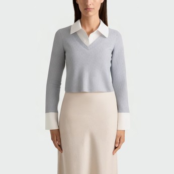 College style fake two-piece women's long-sleeved top