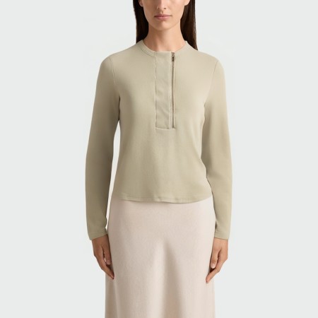 Women's crew neck half-zip long-sleeved top