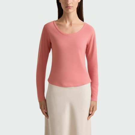 Pink sexy low-neck women's long-sleeved top