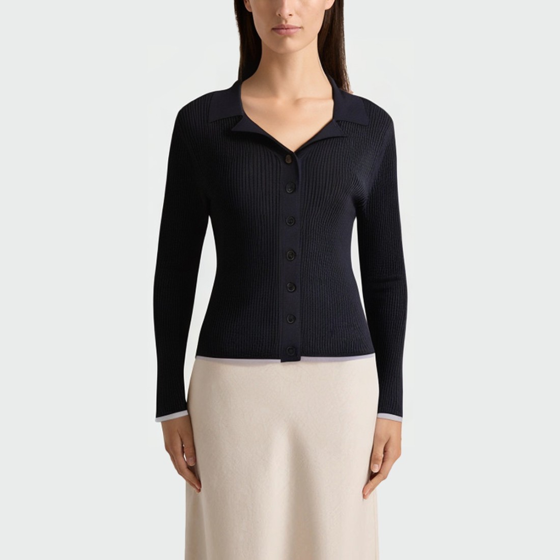 Lapel slim fit knitted women's long sleeve top