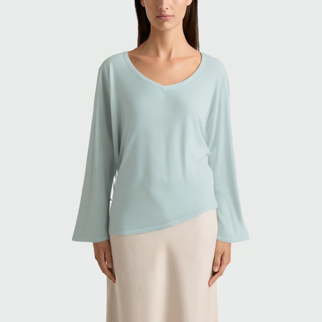 Asymmetrical solid color women's long-sleeved top