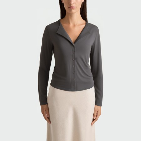 Casual V-neck button women's long sleeve top