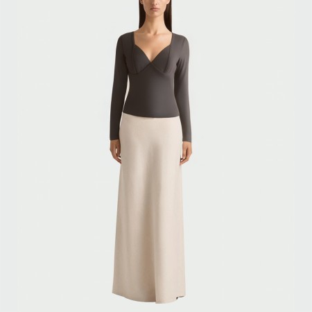 Gray casual deep V-neck women's long-sleeved top