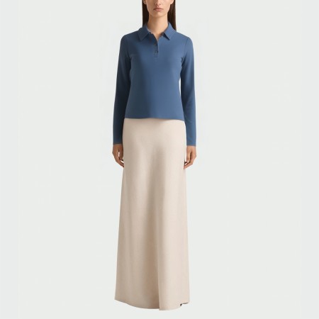 Blue lapel casual women's long-sleeved top