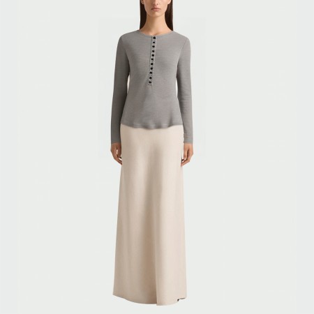 Grey round neck button women's long sleeve top