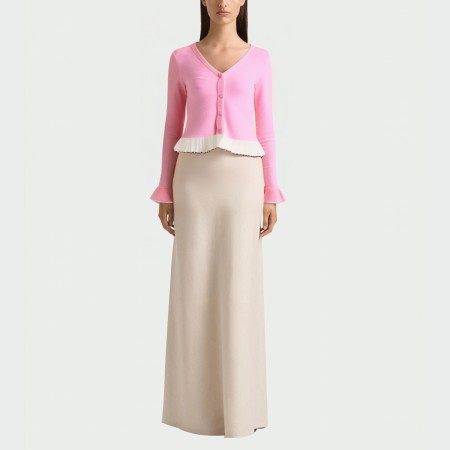 Pink V-neck splicing women's long-sleeved top