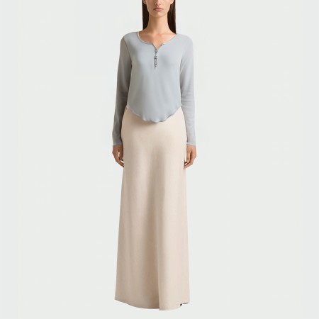 Solid color round neck button women's long sleeve top