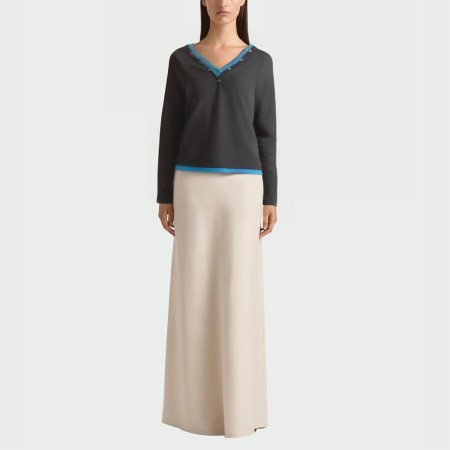 Fake two-piece contrast color stitching women's long-sleeved top