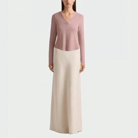 Pink V-neck casual women's long-sleeved top