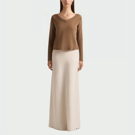 Vintage brown V-neck women's long sleeve top