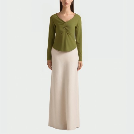 Green V-neck slim fit women's long-sleeved top