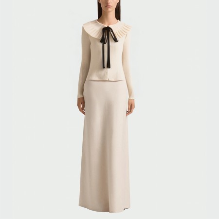 Lapel slim fit knitted ladies long sleeve top