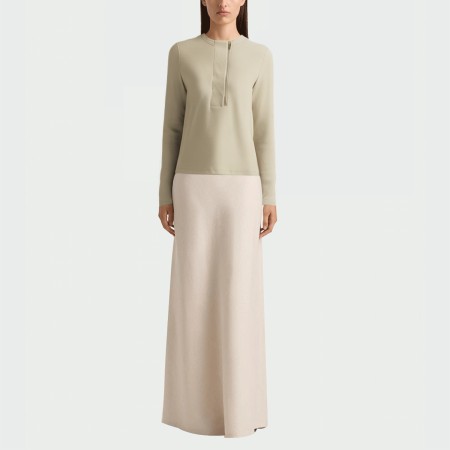 Women's crew neck half-zip long-sleeved top