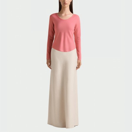 Pink sexy low-neck women's long-sleeved top