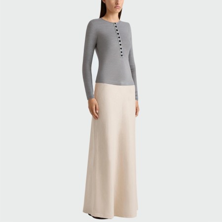 Grey round neck button women's long sleeve top