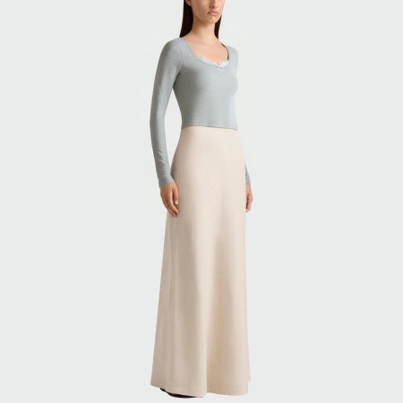 Fashionable grey round neck women's long-sleeved top