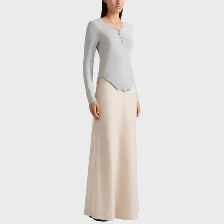 Solid color round neck button women's long sleeve top