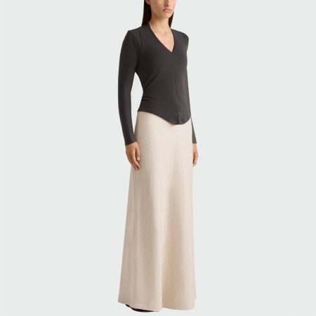 Vintage V-neck pleated women's long-sleeved top