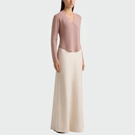 Pink V-neck casual women's long-sleeved top