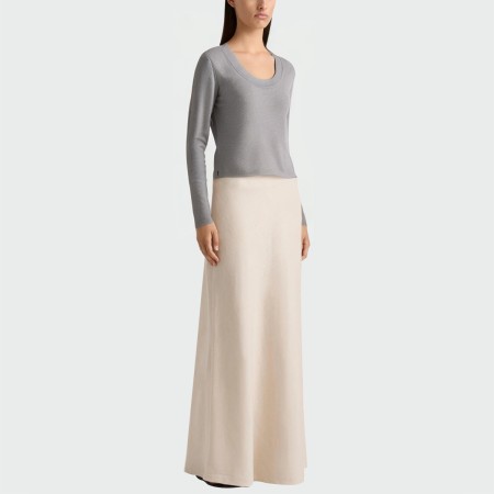 Grey knitted crew neck women's long-sleeved top