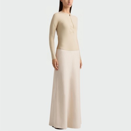 Women's crew neck half-zip long-sleeved top