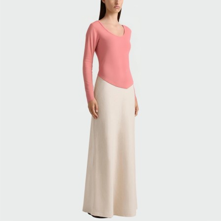 Pink sexy low-neck women's long-sleeved top