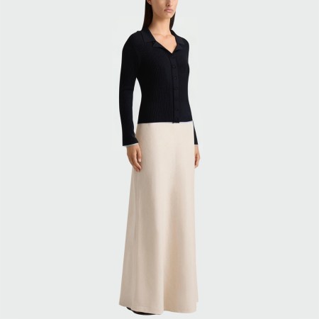 Lapel slim fit knitted women's long sleeve top