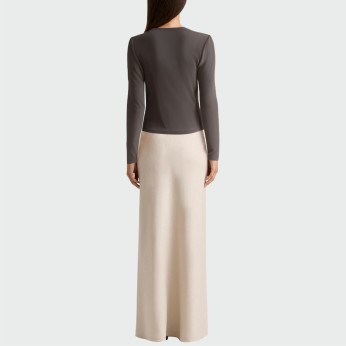 Gray casual deep V-neck women's long-sleeved top