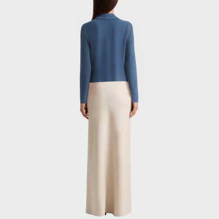 Blue lapel casual women's long-sleeved top