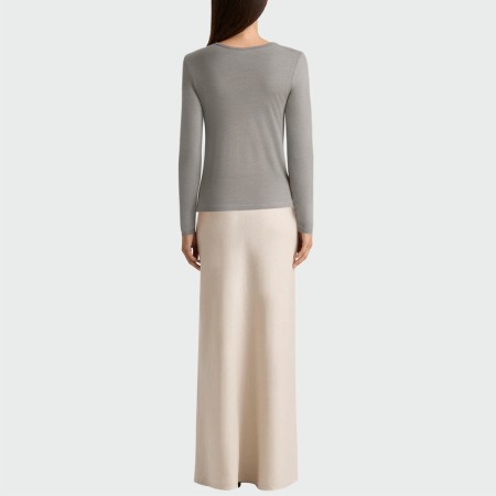 Grey round neck button women's long sleeve top