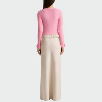 Pink V-neck splicing women's long-sleeved top