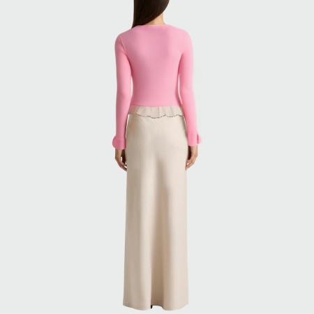 Pink V-neck splicing women's long-sleeved top