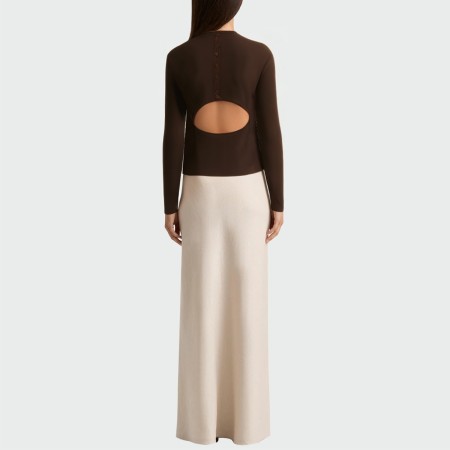 Round neck back hollowed-out women's long-sleeved top