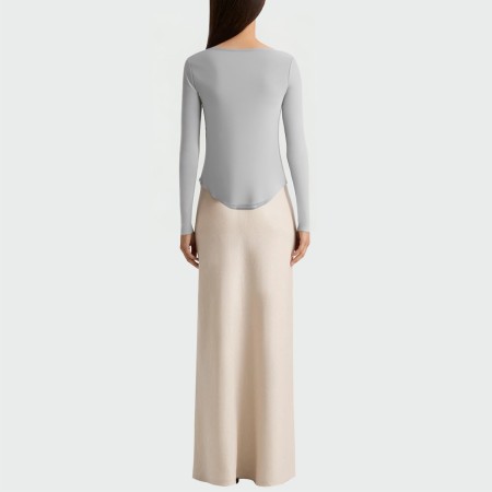 Solid color round neck button women's long sleeve top