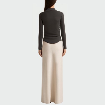 Vintage V-neck pleated women's long-sleeved top