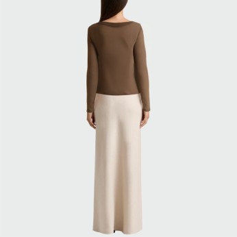 Vintage brown V-neck women's long sleeve top