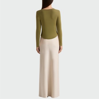 Green V-neck slim fit women's long-sleeved top