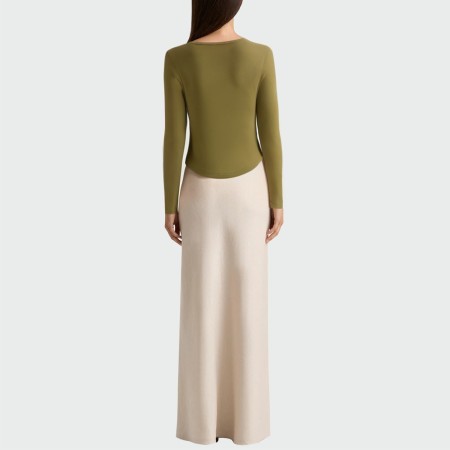 Green V-neck slim fit women's long-sleeved top