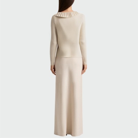 Lapel slim fit knitted ladies long sleeve top