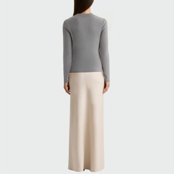 Grey knitted crew neck women's long-sleeved top