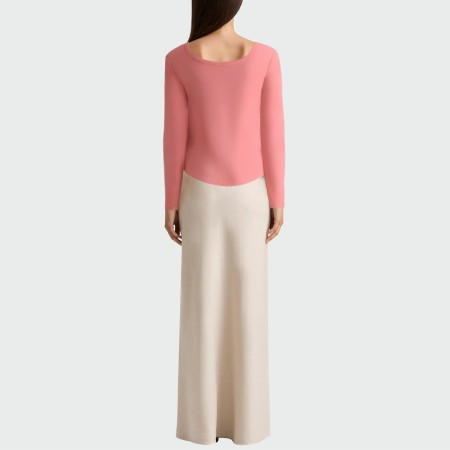 Pink sexy low-neck women's long-sleeved top