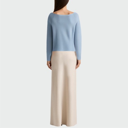 Pleated button-decorated round-neck women's long-sleeved top