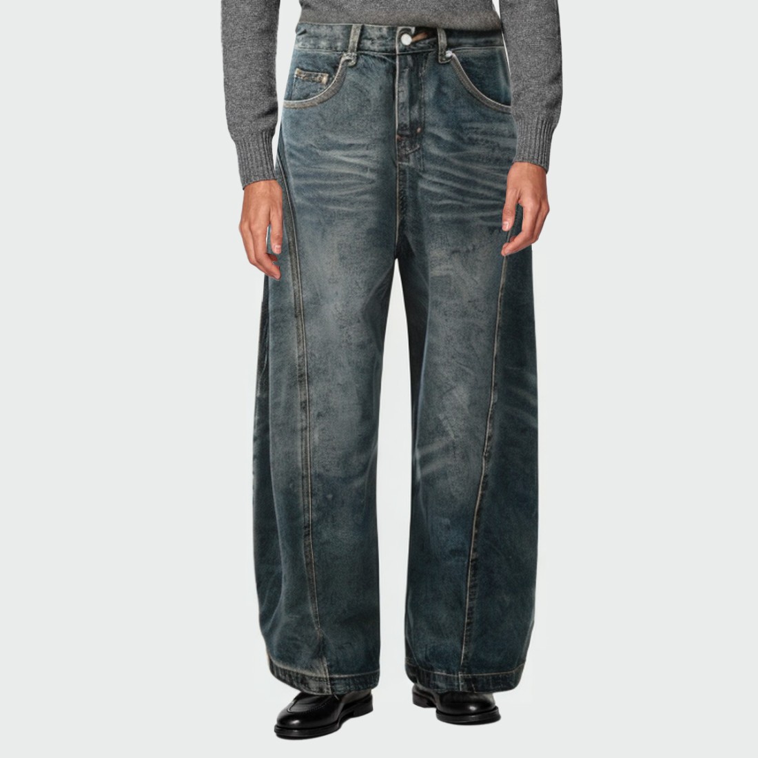 High-end vintage blue mid-rise men's jeans