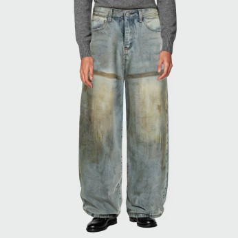Dirty wash loose wide leg men's jeans