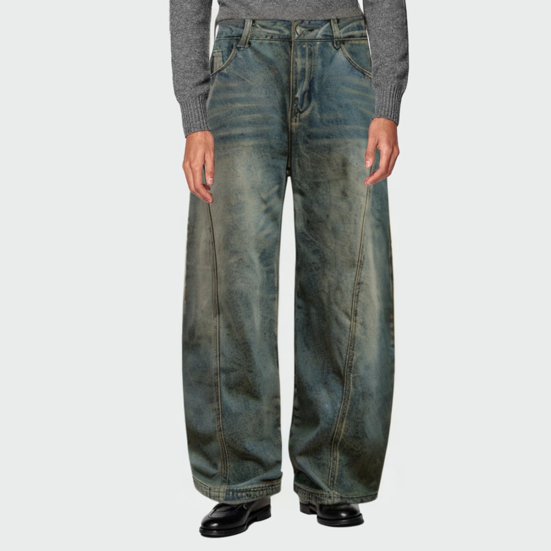 Vintage blue washed loose fit men's jeans